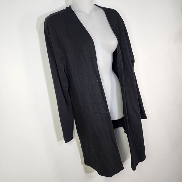 Chicos The Ultimate Tee Cardigan Size 2 Large Open Front Cotton Slub Knit Black - Picture 5 of 10